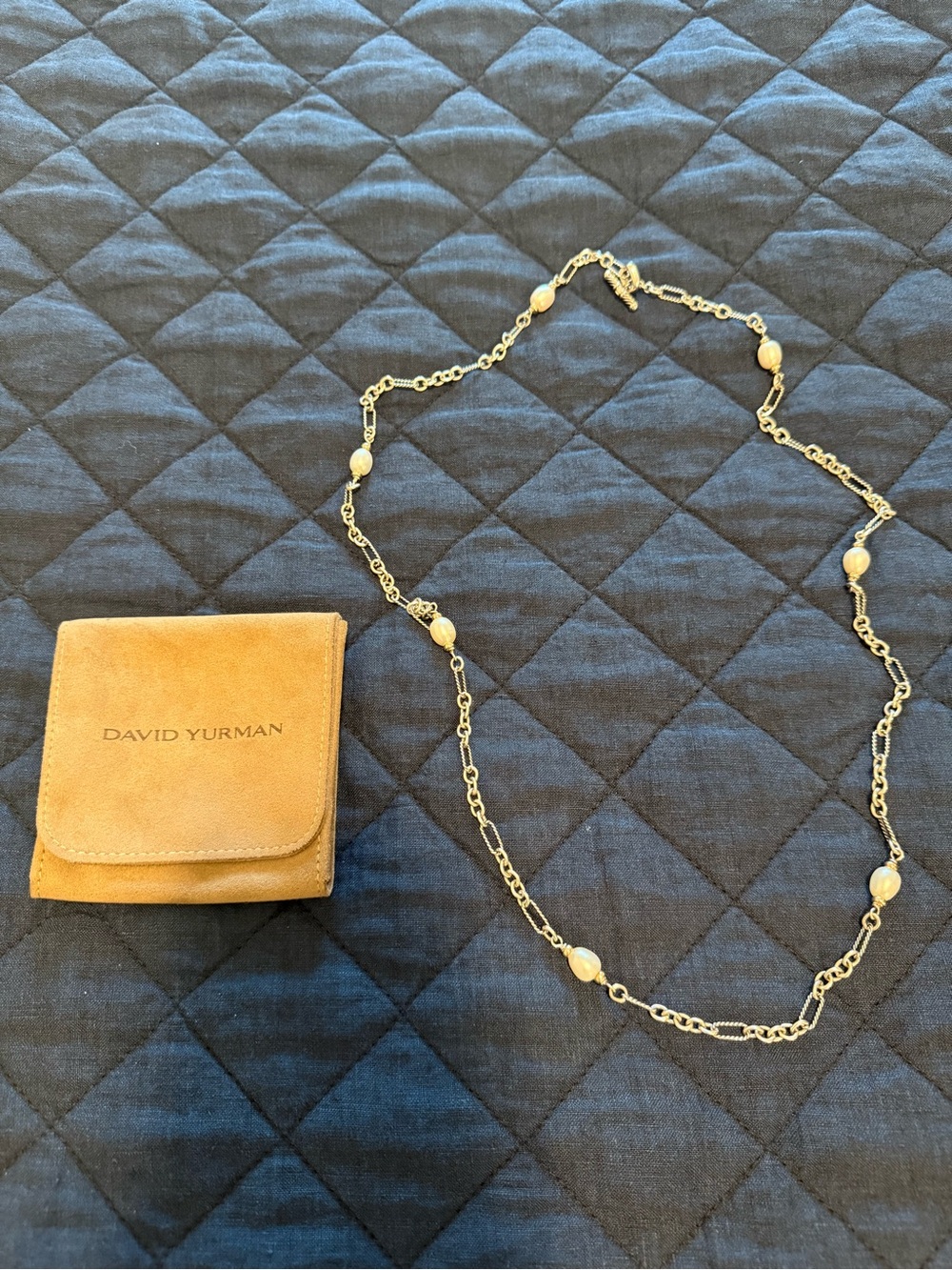 David Yurman Pearl Station 36" Figaro 18K Gold /925 Sterling Silver Necklace